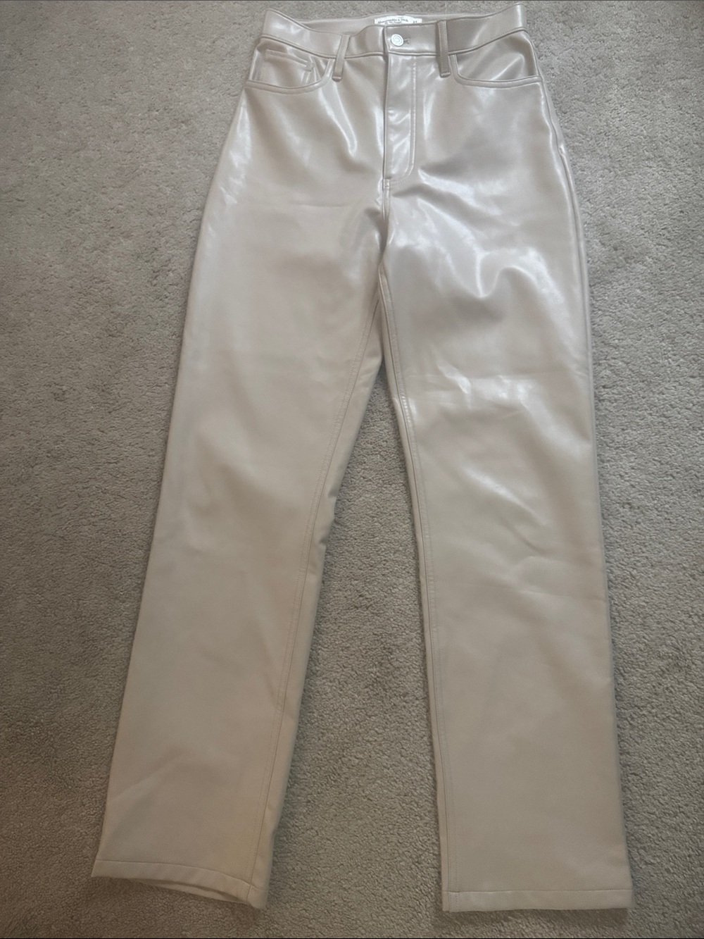 Cream Beige Vegan Leather Pants Size 4